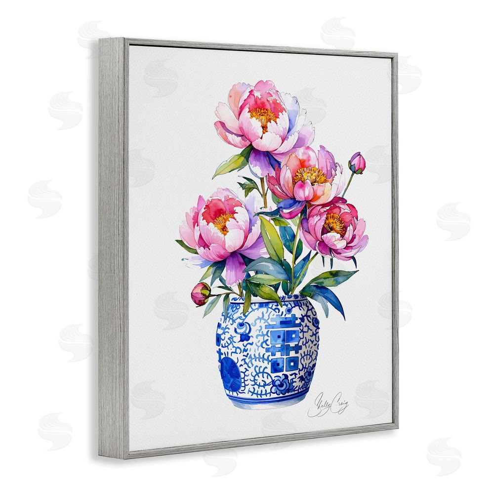 Shelly Craig Blue Dynasty Blooms Gray Framed Giclee Wall Art Print