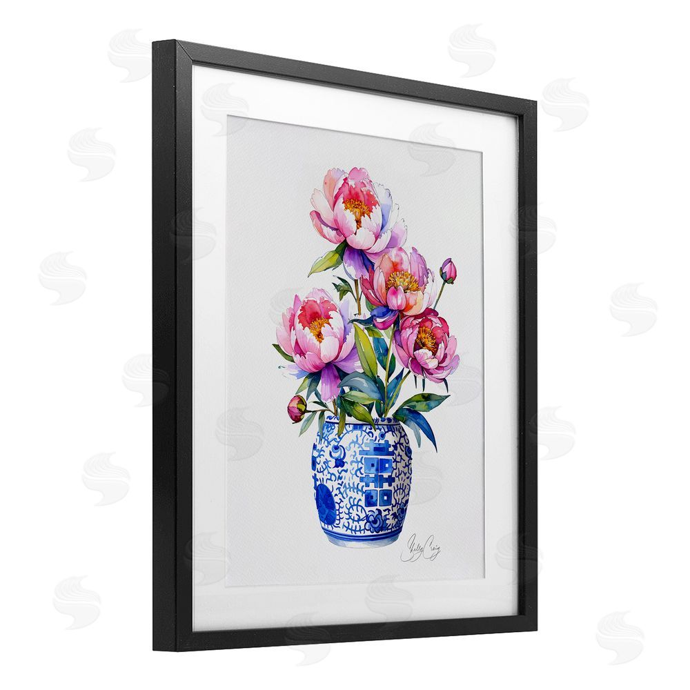 Shelly Craig Blue Dynasty Blooms Black Framed Print Under Glass Wall Art