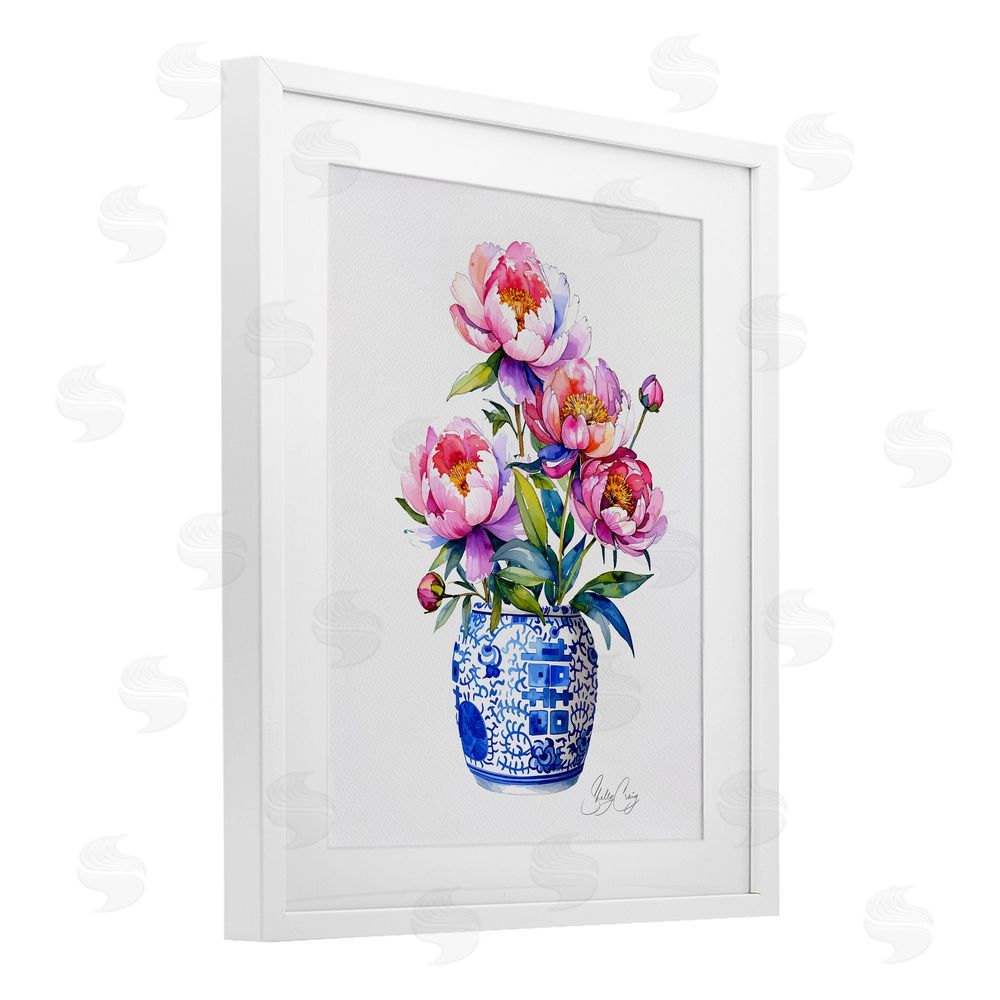 Shelly Craig Blue Dynasty Blooms White Framed Print Under Glass Wall Art