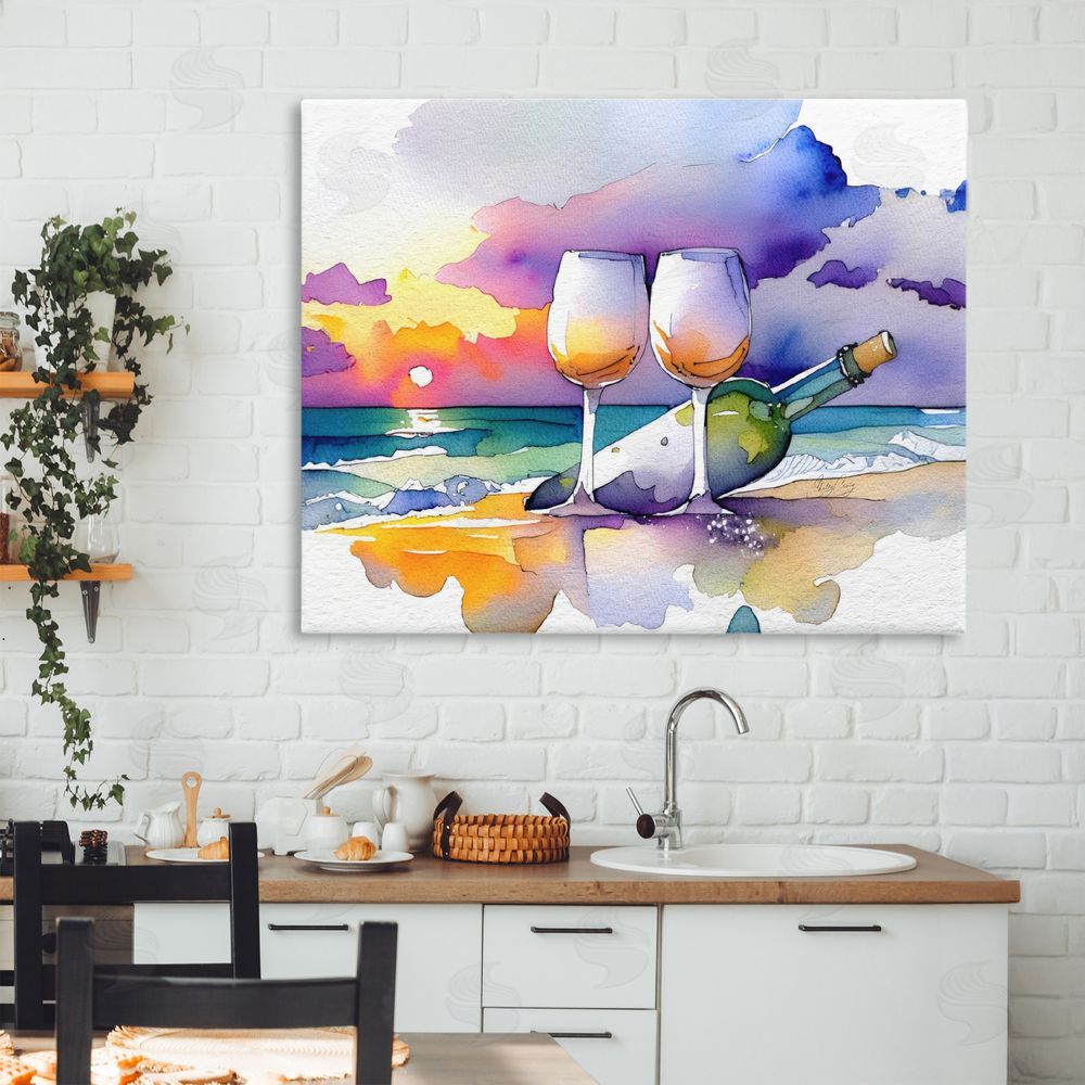 Shelly Craig Coastal Cheers with Wine Stretched Canvas Wall Art in Room