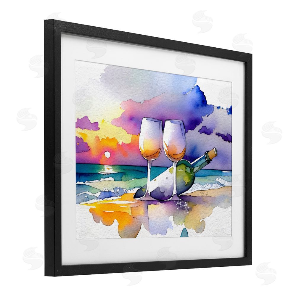 Shelly Craig Coastal Cheers with Wine Black Framed Print Under Glass Wall Art