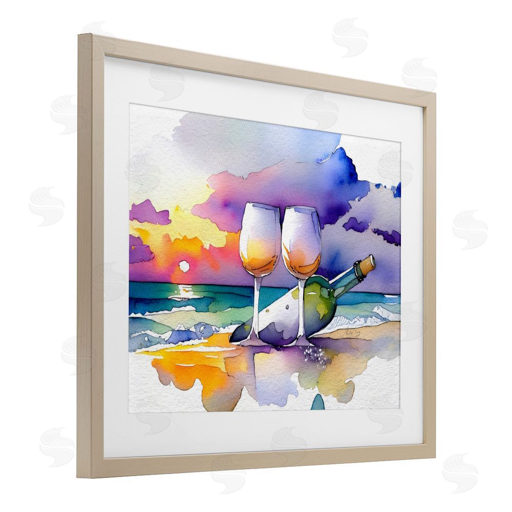 Shelly Craig Coastal Cheers with Wine Brown Framed Print Under Glass Wall Art