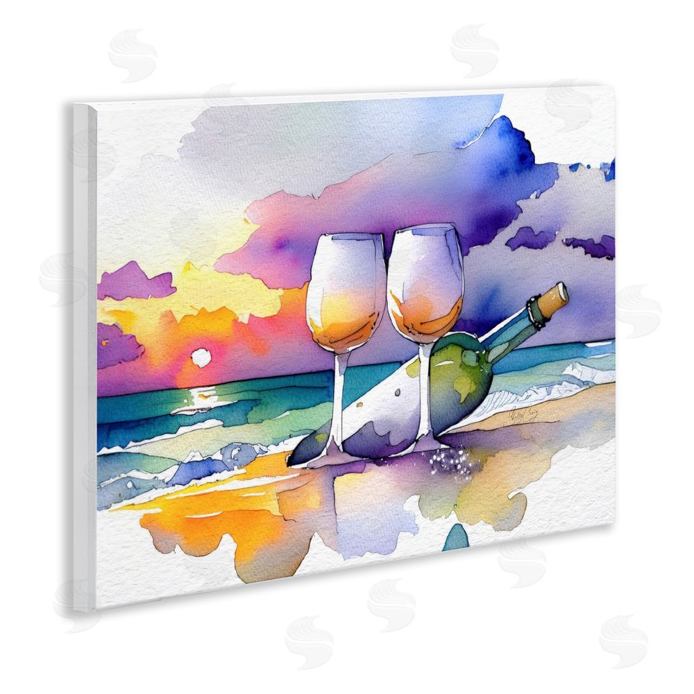 Shelly Craig Coastal Cheers with Wine Wooden Wall Plaque Art Print