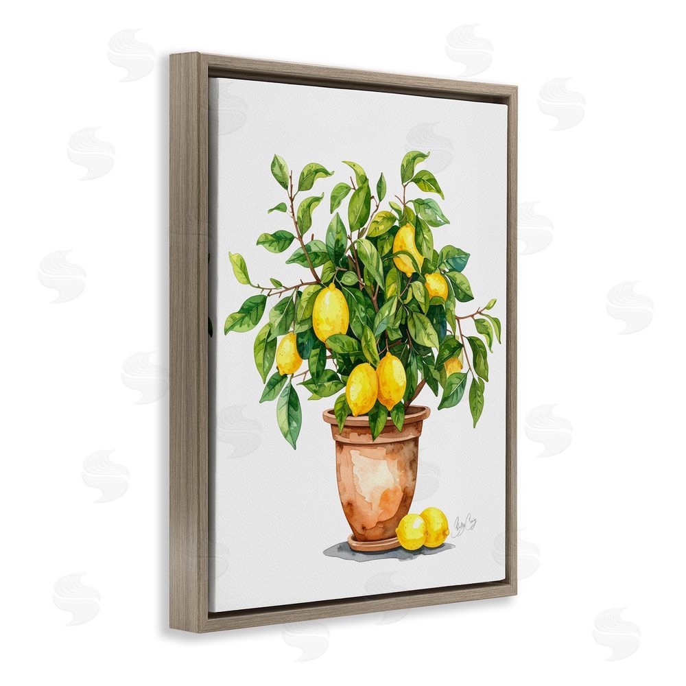 Shelly Craig Potted Lemon Tree Brown Floating Frame Canvas Wall Art Print