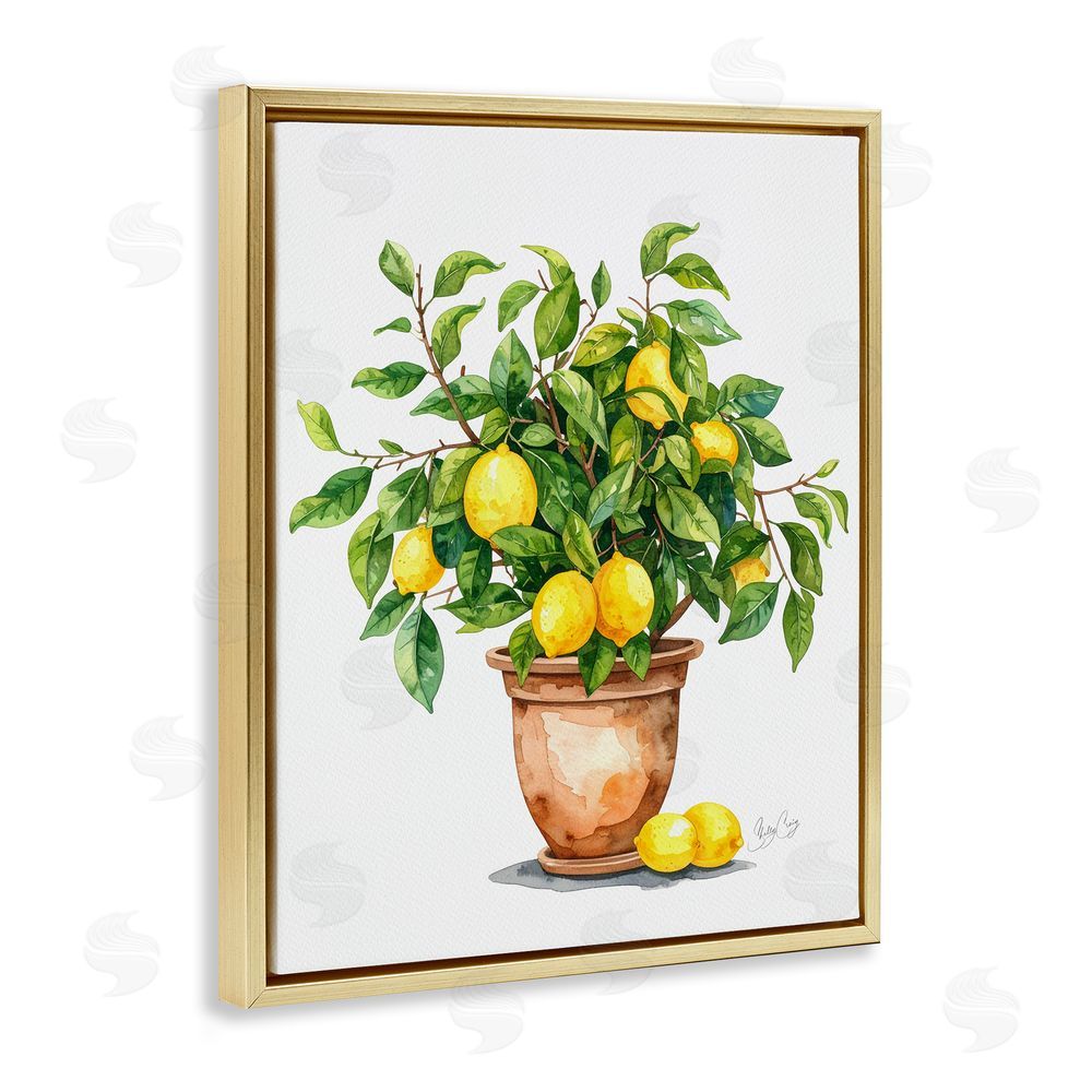 Shelly Craig Potted Lemon Tree Gold Floating Frame Canvas Wall Art Print