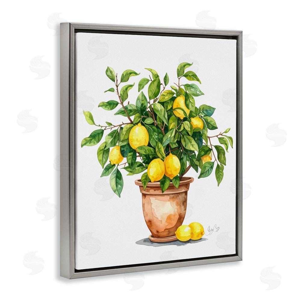 Shelly Craig Potted Lemon Tree Gray Floating Frame Canvas Wall Art Print
