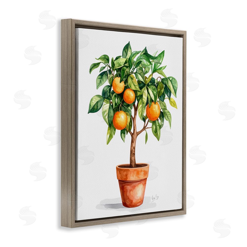 Shelly Craig Potted Orange Tree Brown Floating Frame Canvas Wall Art Print