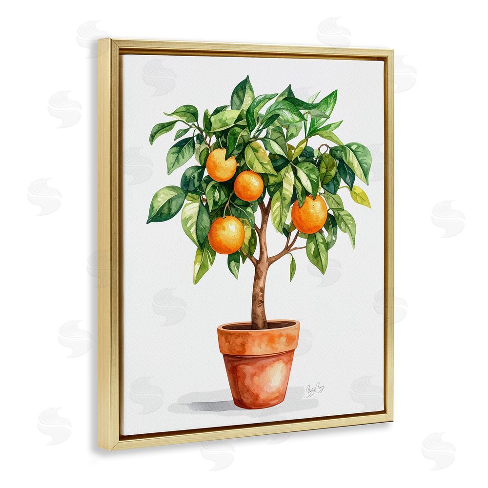 Shelly Craig Potted Orange Tree Gold Floating Frame Canvas Wall Art Print