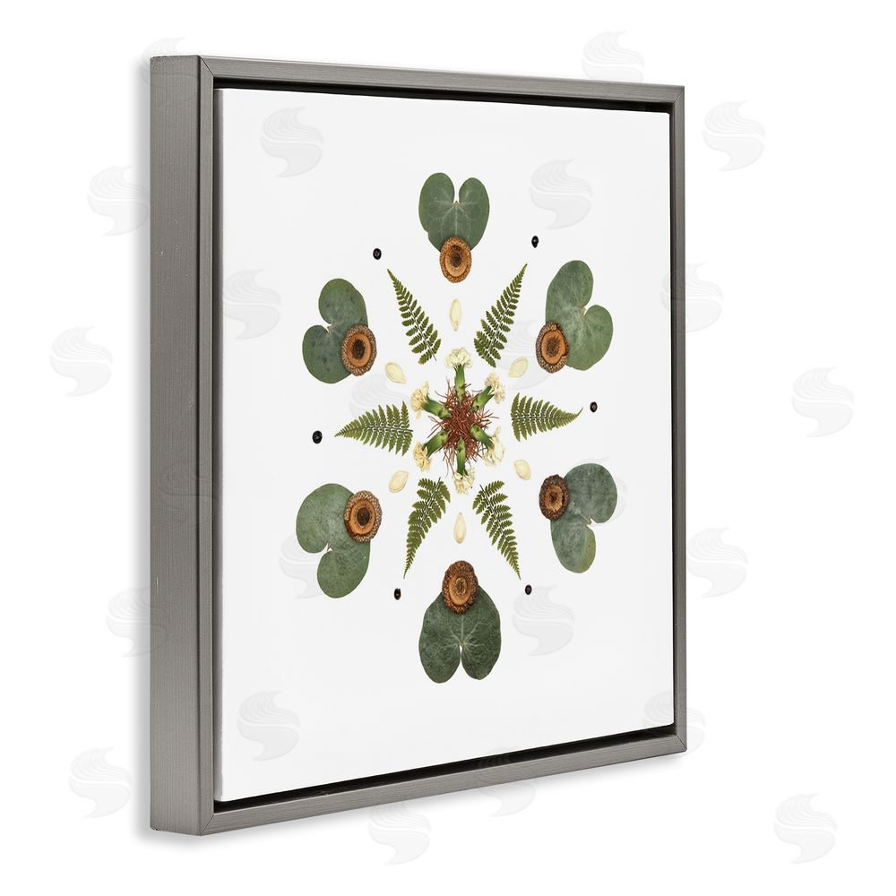 Beth Adoette Lily Pad & Fern Mandala Gray Floating Frame Canvas Wall Art Print