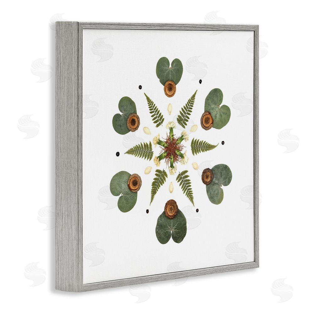 Beth Adoette Lily Pad & Fern Mandala Gray Framed Giclee Wall Art Print