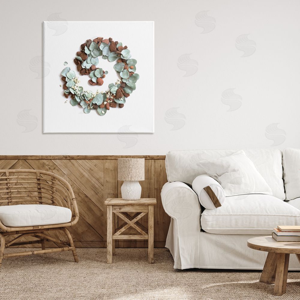 Beth Adoette Eucalyptus & Pebbles Spiral Stretched Canvas Wall Art in Room