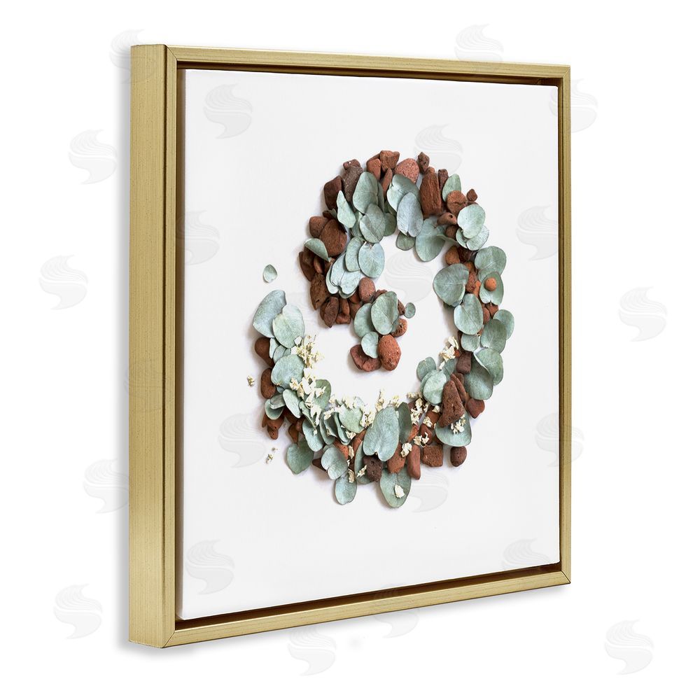 Beth Adoette Eucalyptus & Pebbles Spiral Gold Floating Frame Canvas Wall Art Print