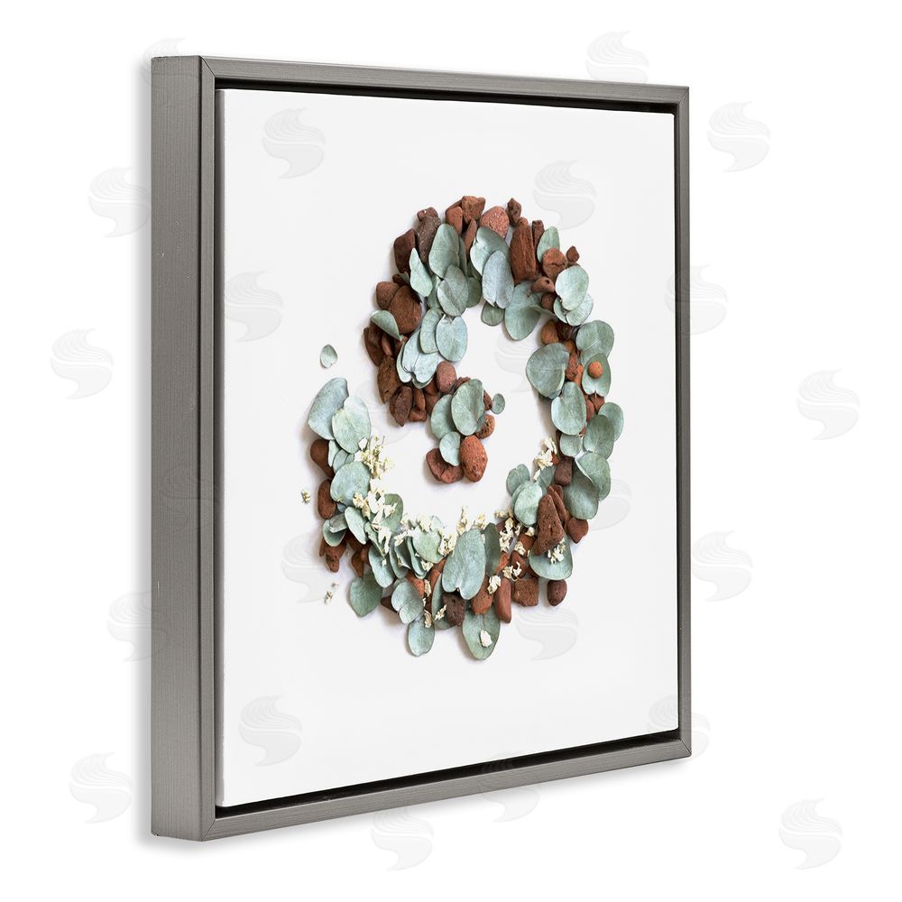 Beth Adoette Eucalyptus & Pebbles Spiral Gray Floating Frame Canvas Wall Art Print