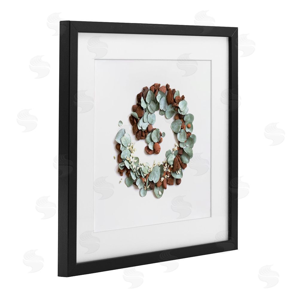 Beth Adoette Eucalyptus & Pebbles Spiral Black Framed Print Under Glass Wall Art