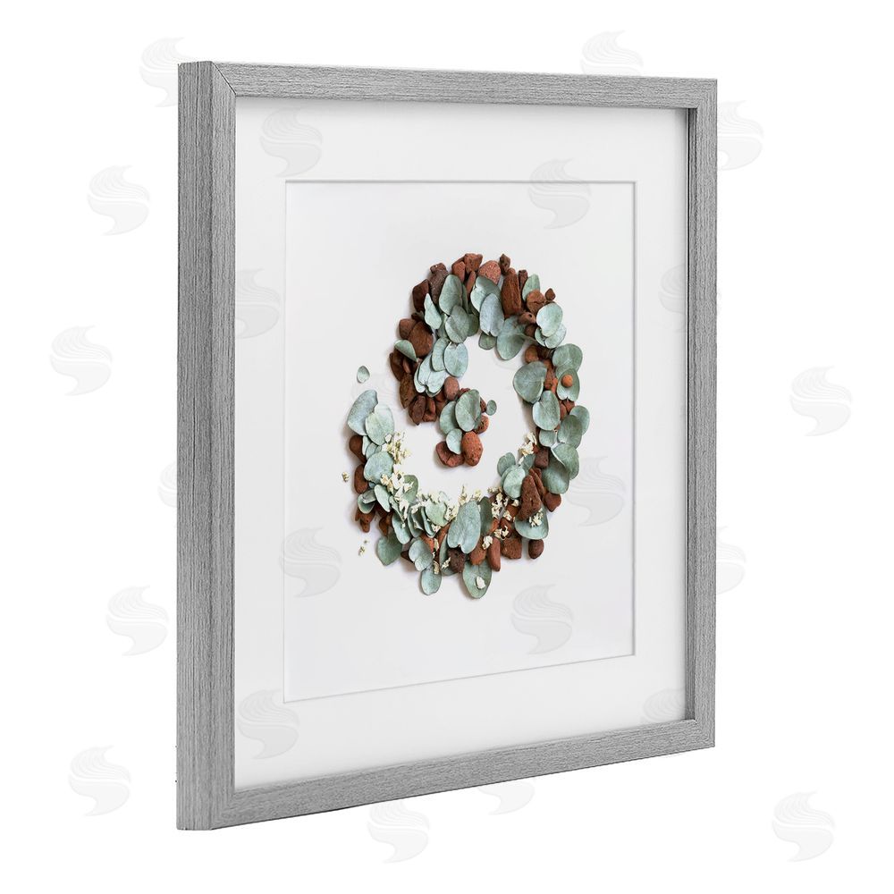 Beth Adoette Eucalyptus & Pebbles Spiral Gray Framed Print Under Glass Wall Art