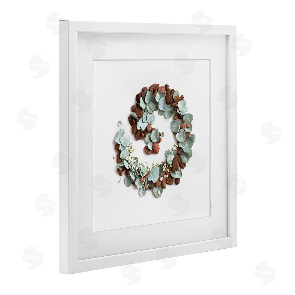 Beth Adoette Eucalyptus & Pebbles Spiral White Framed Print Under Glass Wall Art