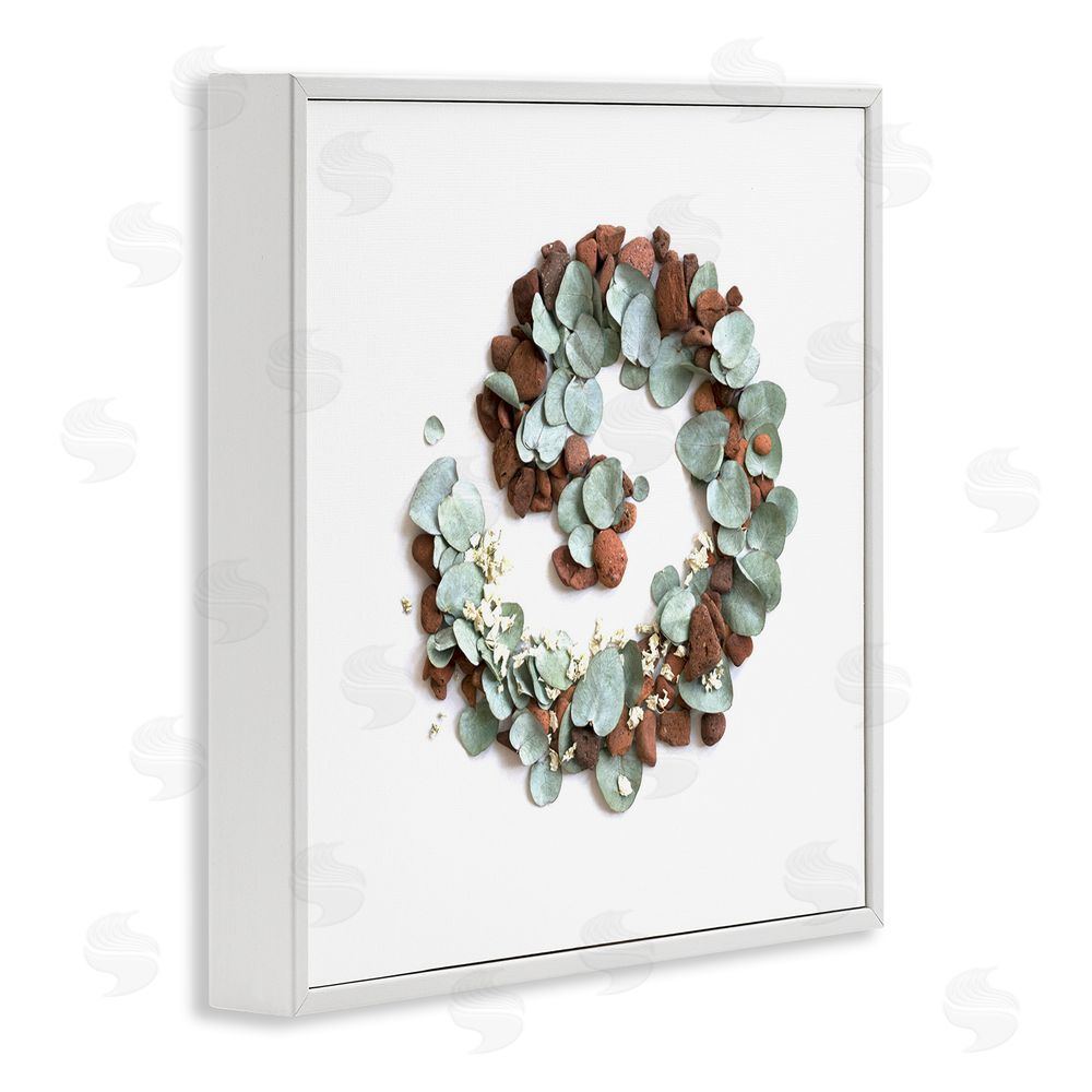 Beth Adoette Eucalyptus & Pebbles Spiral White Framed Giclee Wall Art Print