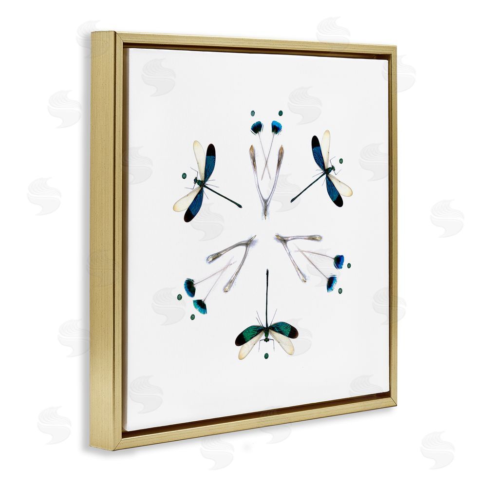 Beth Adoette Simple Dragonfly Symmetry Gold Floating Frame Canvas Wall Art Print