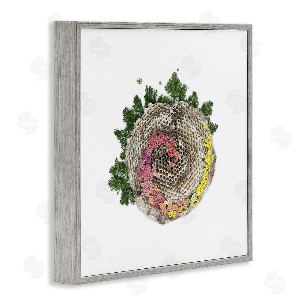 Beth Adoette Honeycomb with Botanicals Gray Framed Giclee Wall Art Print