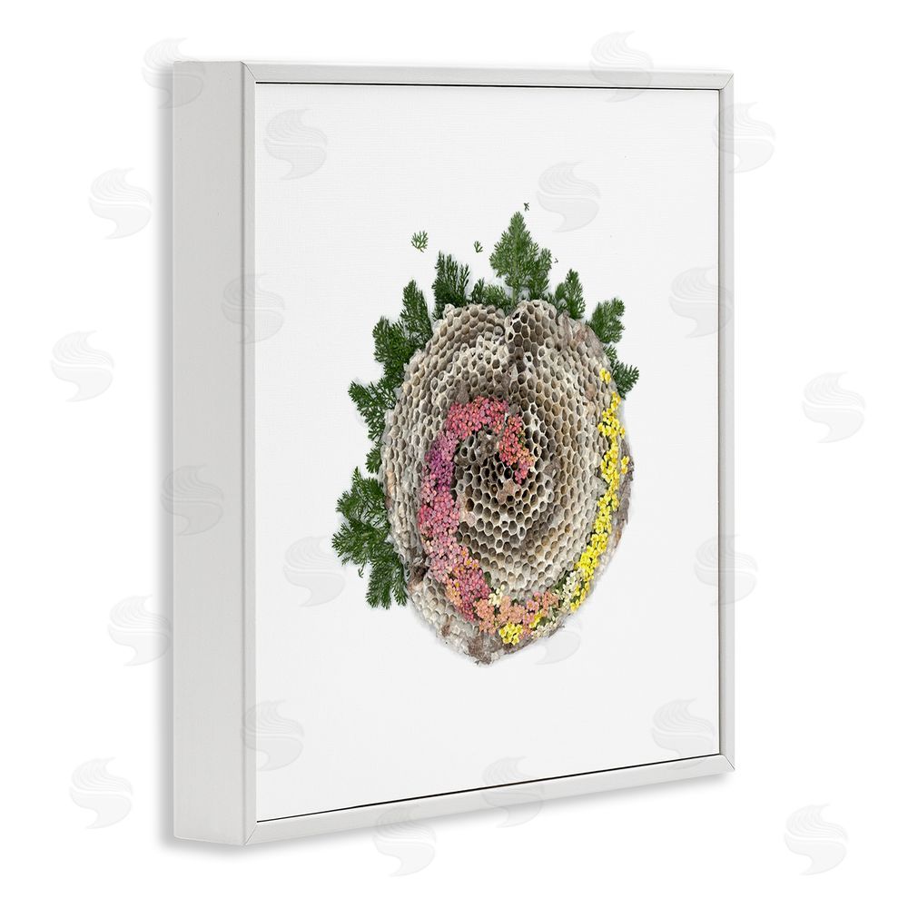 Beth Adoette Honeycomb with Botanicals White Framed Giclee Wall Art Print
