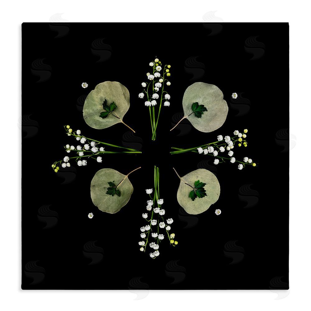 Beth Adoette Leaves & Wildflowers on Black Stretched Canvas Wall Art Print