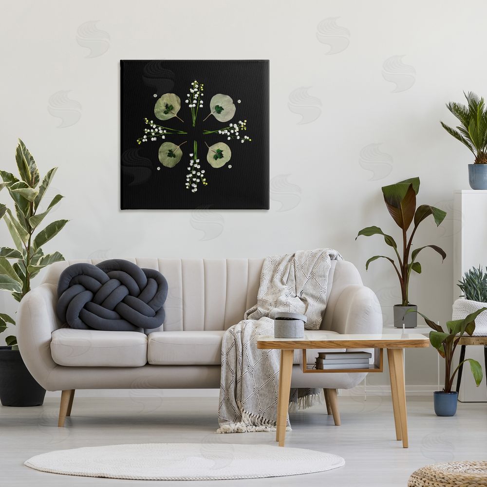 Beth Adoette Leaves & Wildflowers on Black Stretched Canvas Wall Art in Room