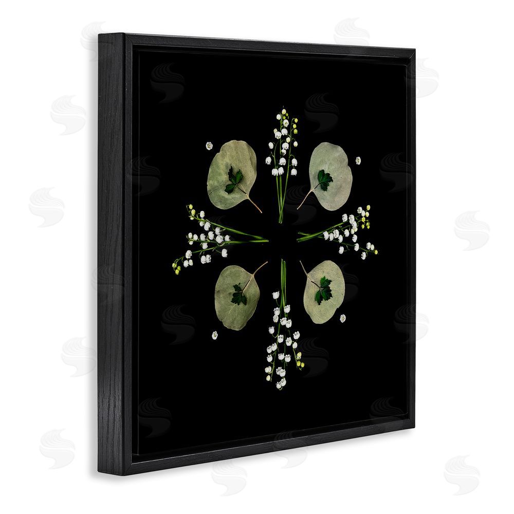 Beth Adoette Leaves & Wildflowers on Black Black Floating Frame Canvas Wall Art Print