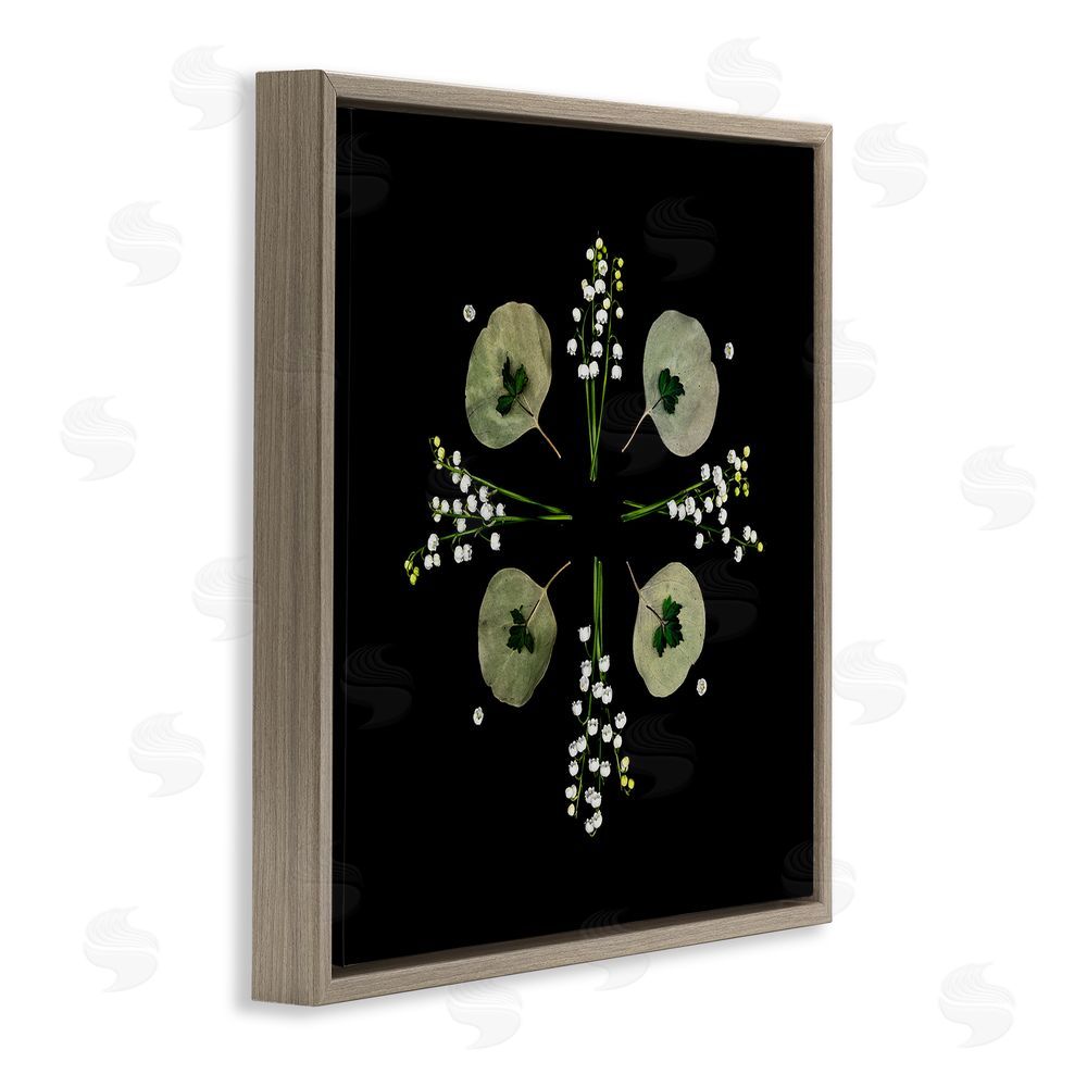 Beth Adoette Leaves & Wildflowers on Black Brown Floating Frame Canvas Wall Art Print