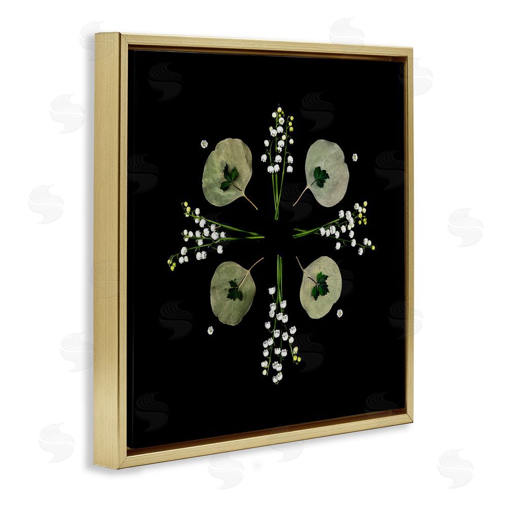 Beth Adoette Leaves & Wildflowers on Black Gold Floating Frame Canvas Wall Art Print