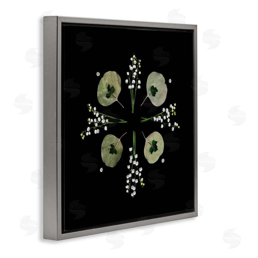Beth Adoette Leaves & Wildflowers on Black Gray Floating Frame Canvas Wall Art Print
