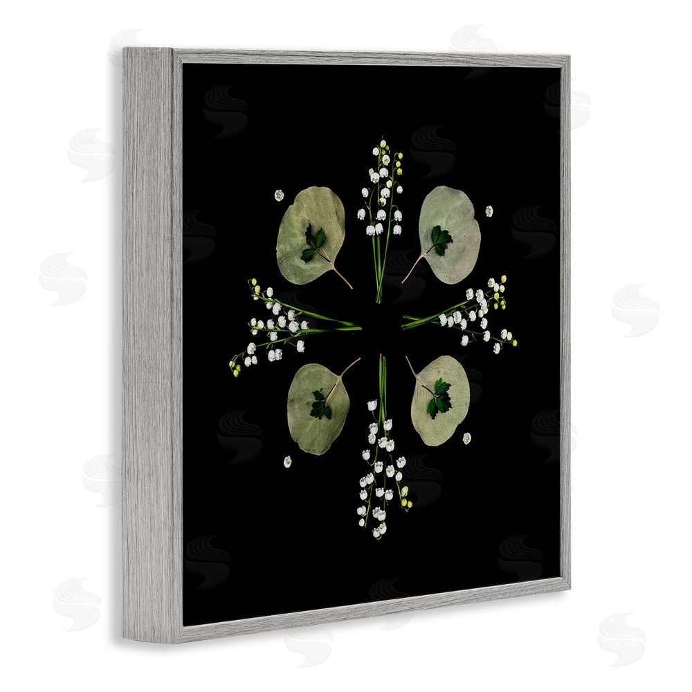 Beth Adoette Leaves & Wildflowers on Black Gray Framed Giclee Wall Art Print