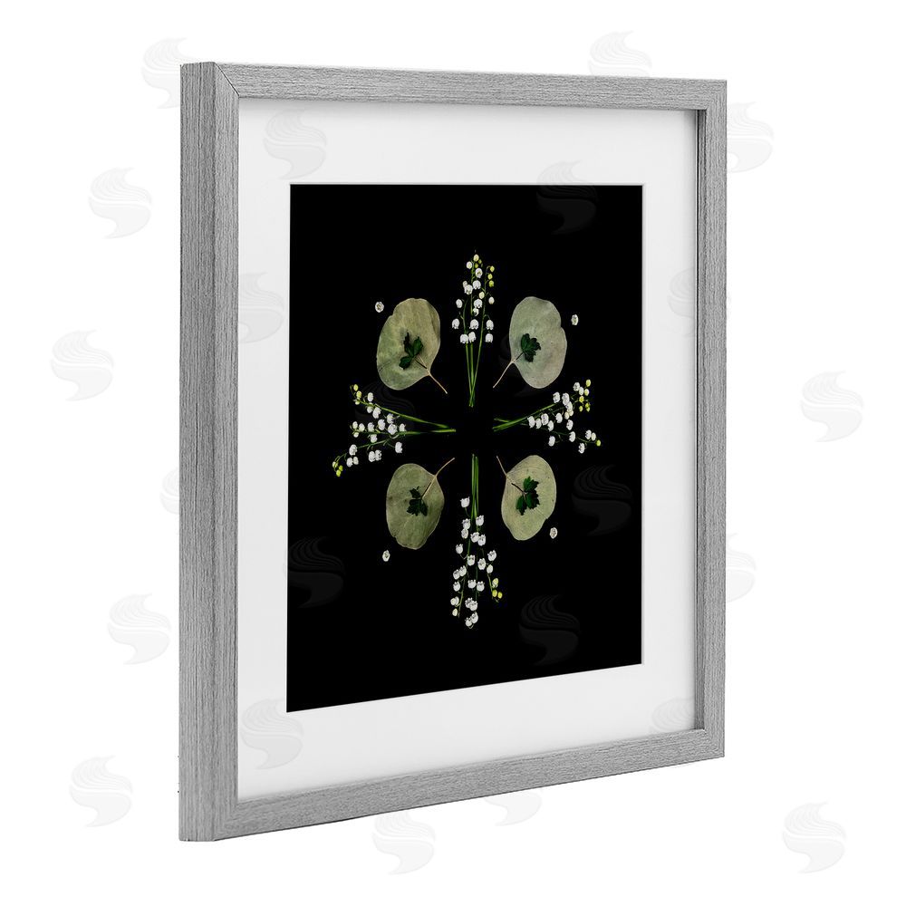 Beth Adoette Leaves & Wildflowers on Black Gray Framed Print Under Glass Wall Art