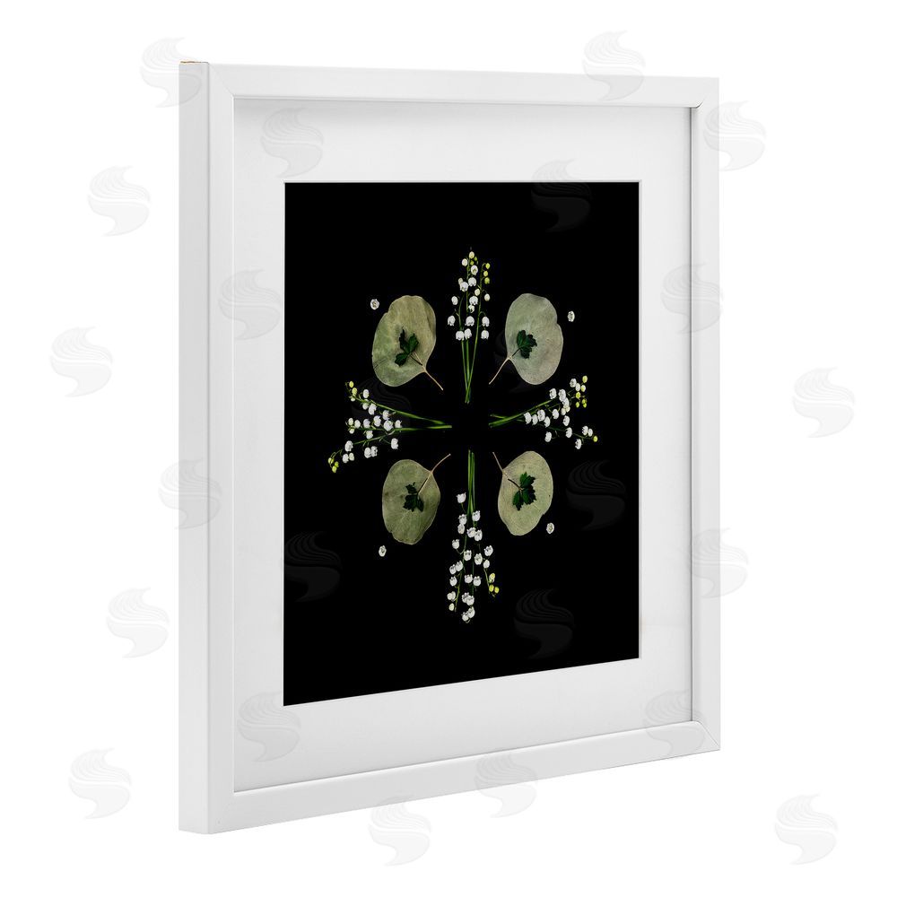Beth Adoette Leaves & Wildflowers on Black White Framed Print Under Glass Wall Art