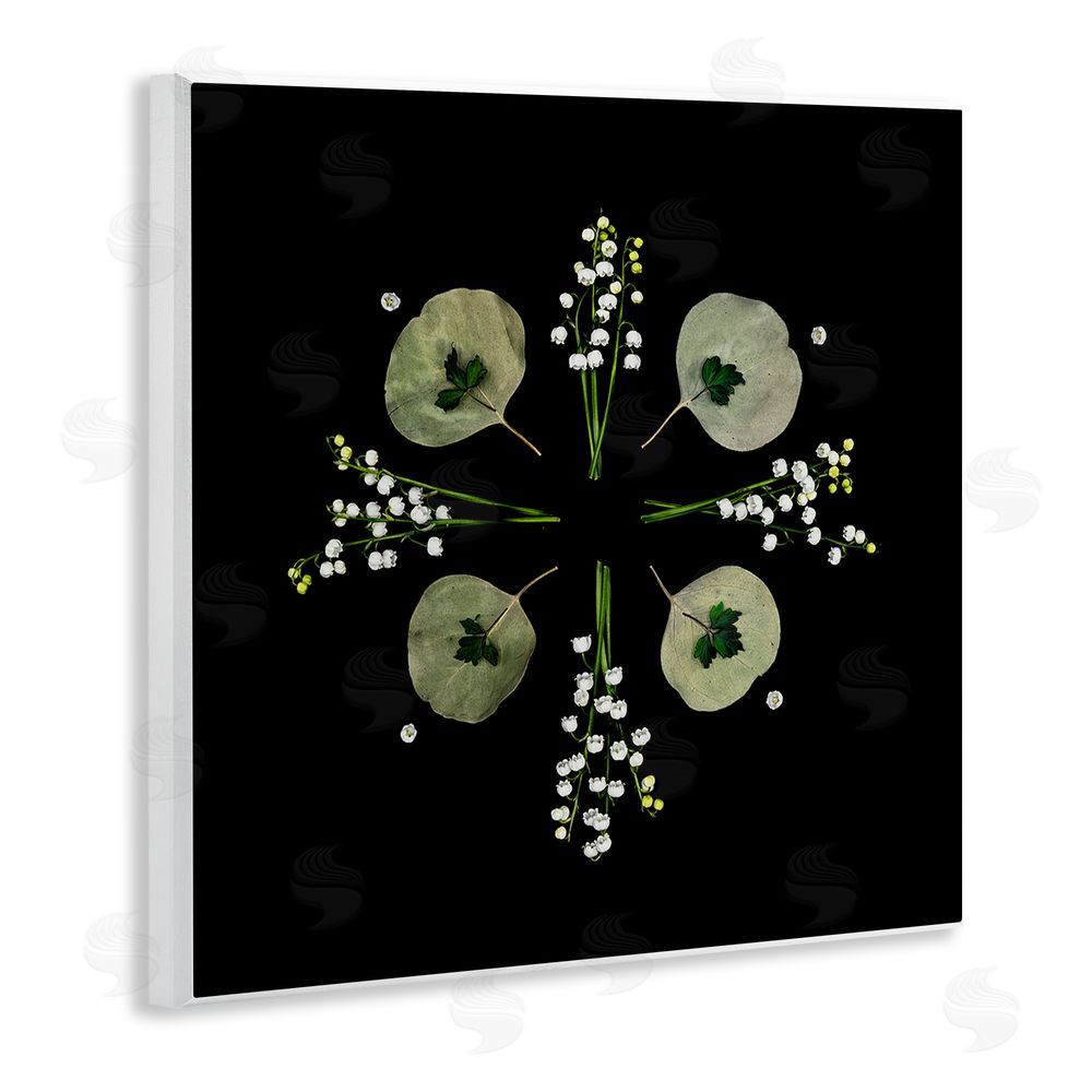 Beth Adoette Leaves & Wildflowers on Black Wooden Wall Plaque Art Print