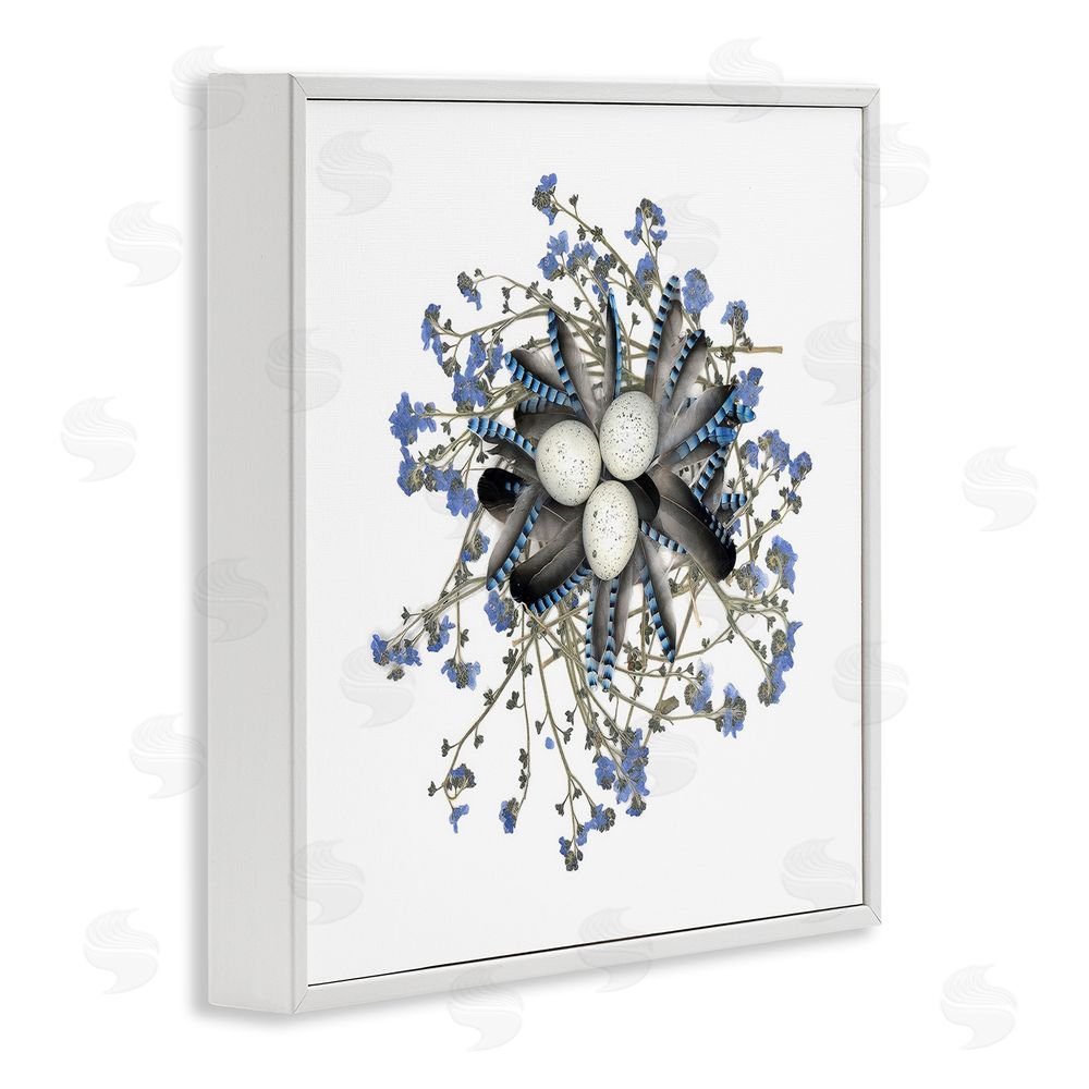 Beth Adoette Feathered Nest & Blue Florals White Framed Giclee Wall Art Print