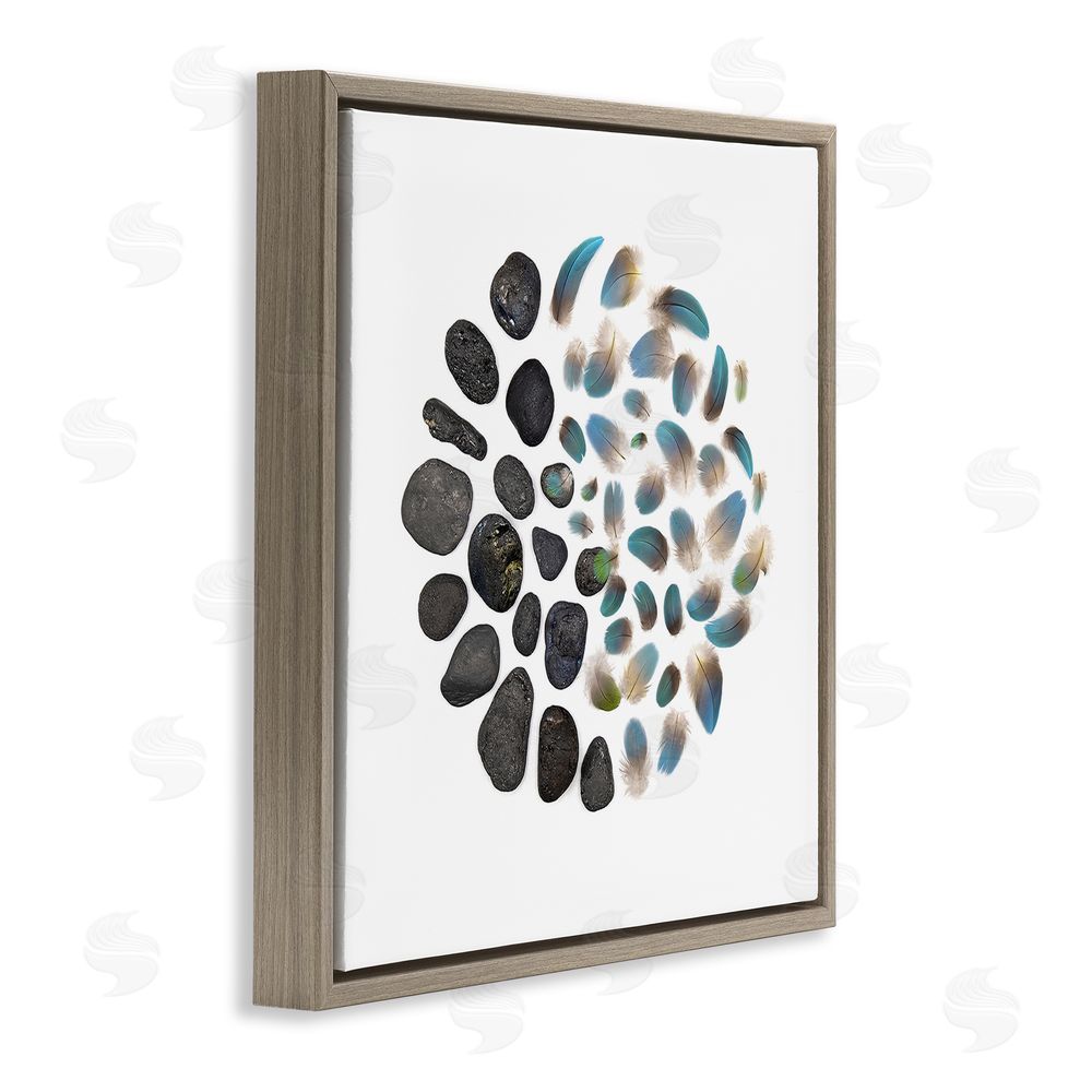 Beth Adoette Feathers & Rocks Collection Brown Floating Frame Canvas Wall Art Print
