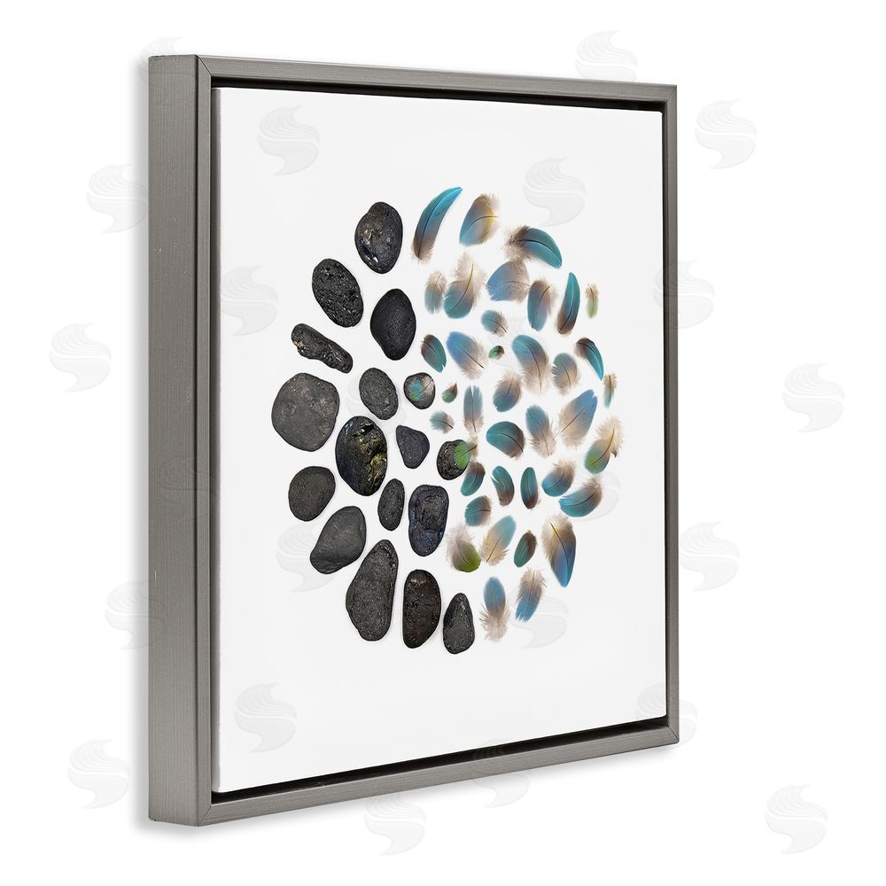Beth Adoette Feathers & Rocks Collection Gray Floating Frame Canvas Wall Art Print