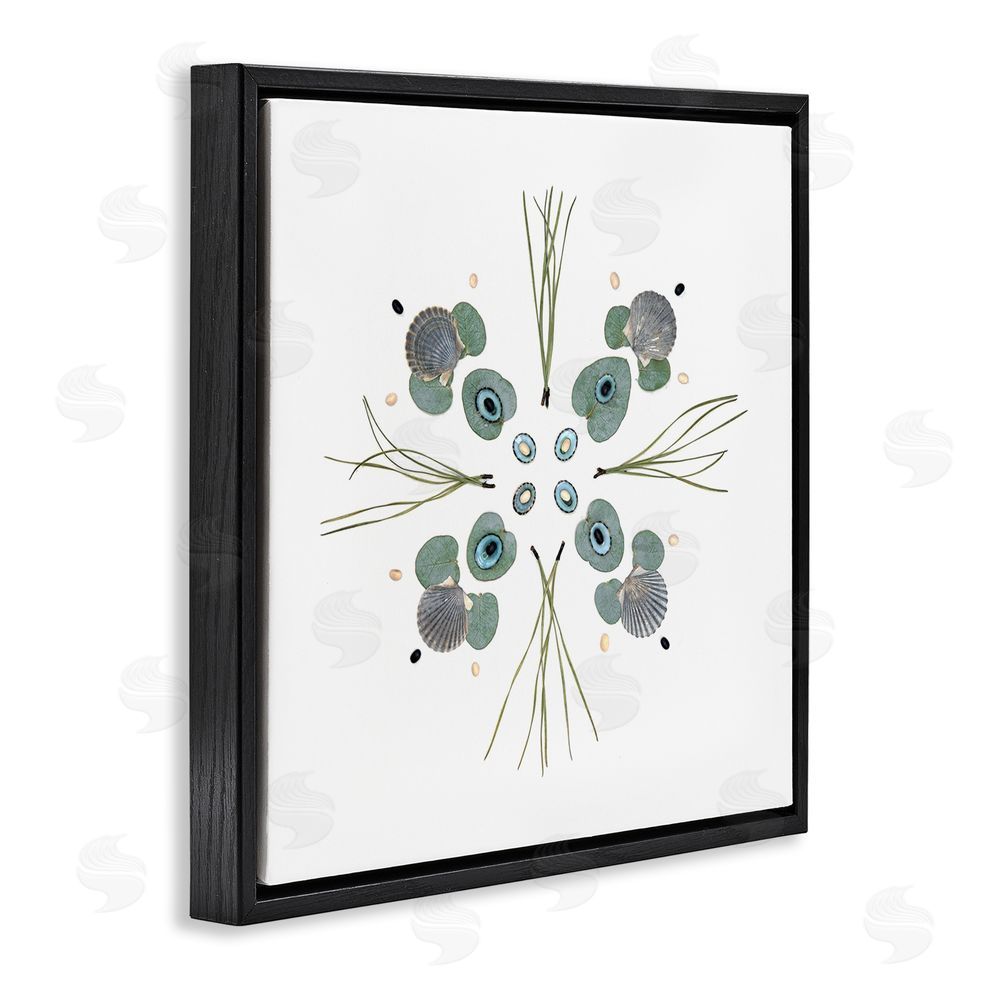 Beth Adoette Seashell & Leaf Symmetry Black Floating Frame Canvas Wall Art Print