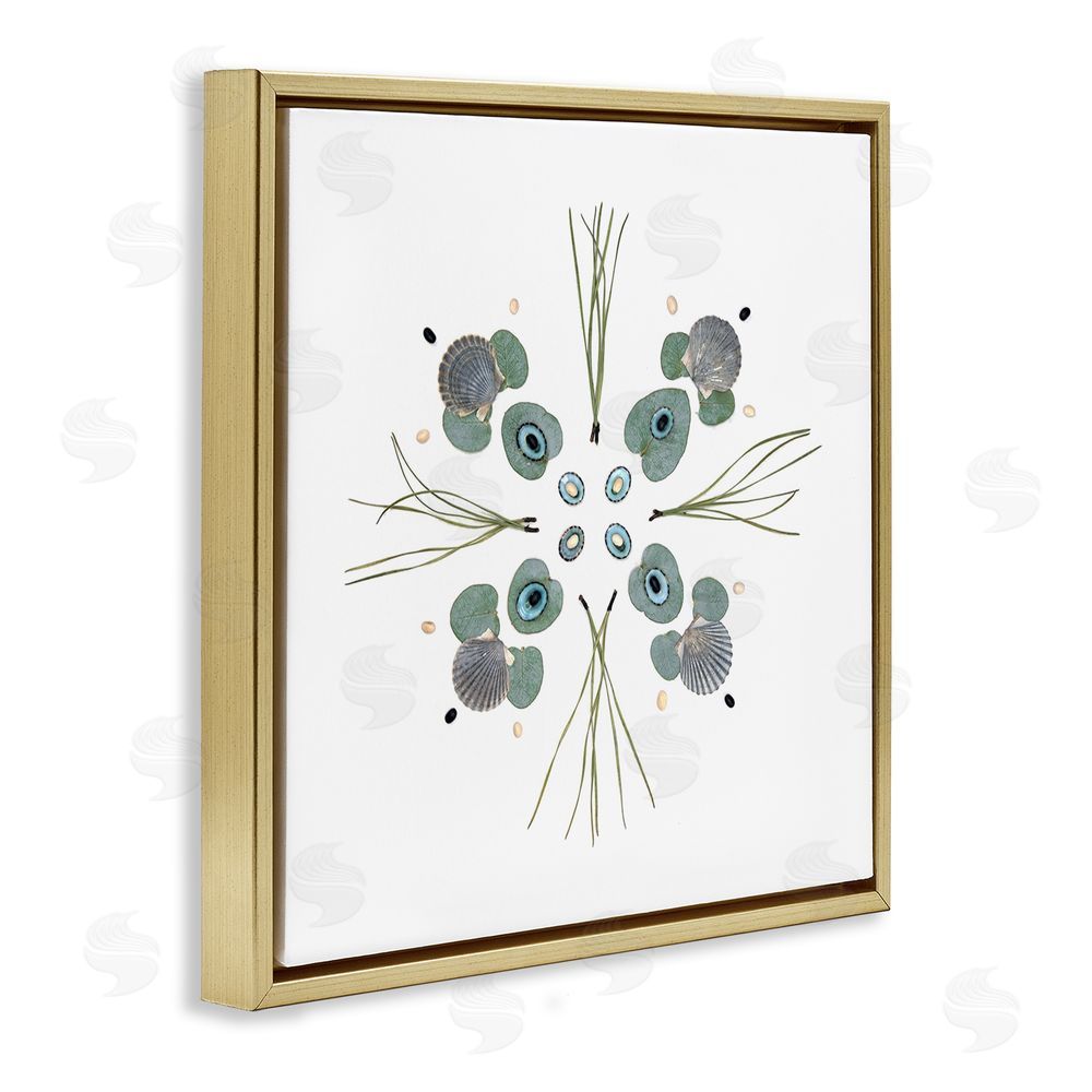 Beth Adoette Seashell & Leaf Symmetry Gold Floating Frame Canvas Wall Art Print