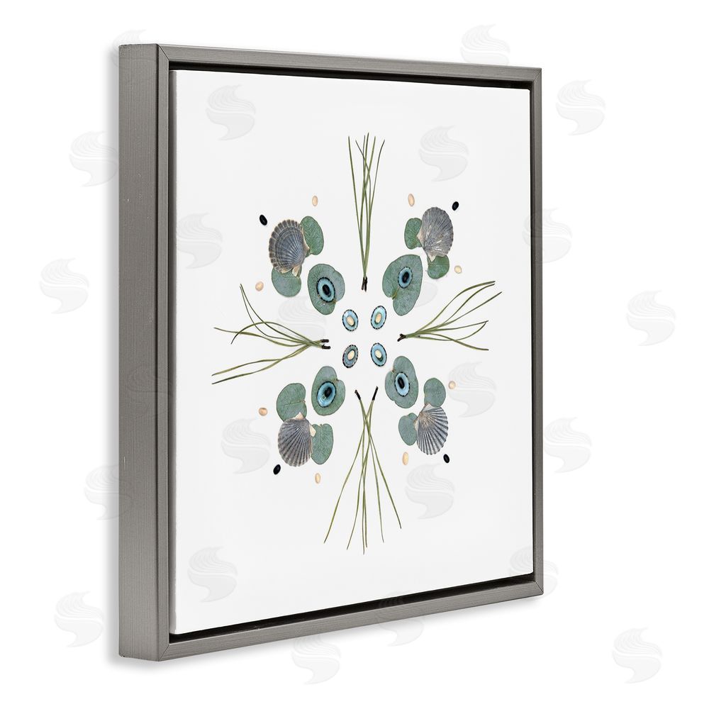 Beth Adoette Seashell & Leaf Symmetry Gray Floating Frame Canvas Wall Art Print