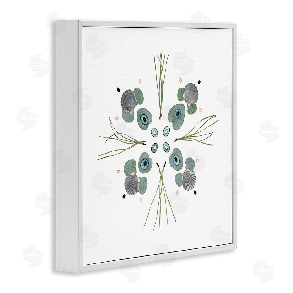 Beth Adoette Seashell & Leaf Symmetry White Framed Giclee Wall Art Print