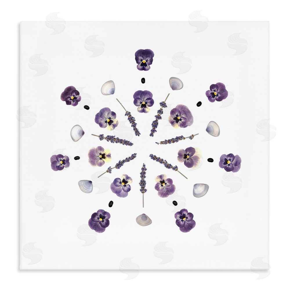 Beth Adoette Pansies & Lavender Symmetry Stretched Canvas Wall Art Print