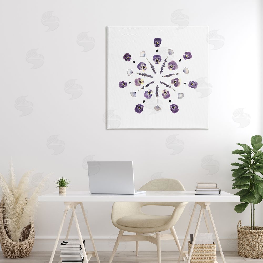 Beth Adoette Pansies & Lavender Symmetry Stretched Canvas Wall Art in Room
