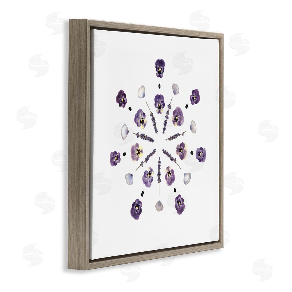 Beth Adoette Pansies & Lavender Symmetry Brown Floating Frame Canvas Wall Art Print