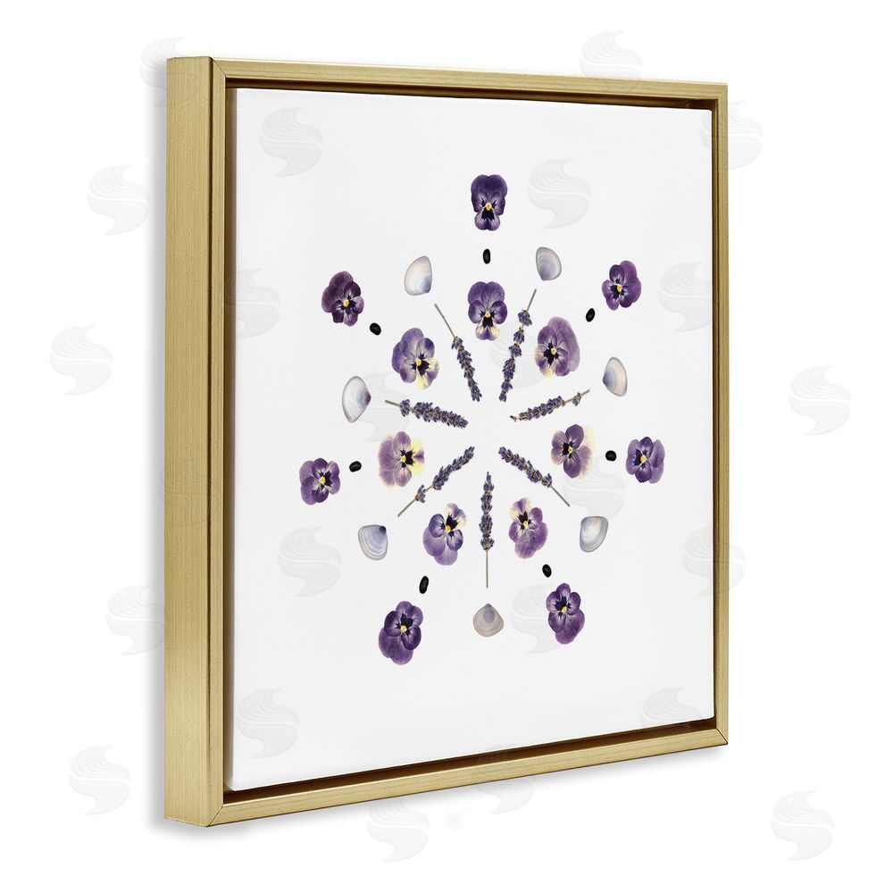 Beth Adoette Pansies & Lavender Symmetry Gold Floating Frame Canvas Wall Art Print