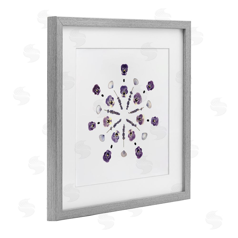 Beth Adoette Pansies & Lavender Symmetry Gray Framed Print Under Glass Wall Art