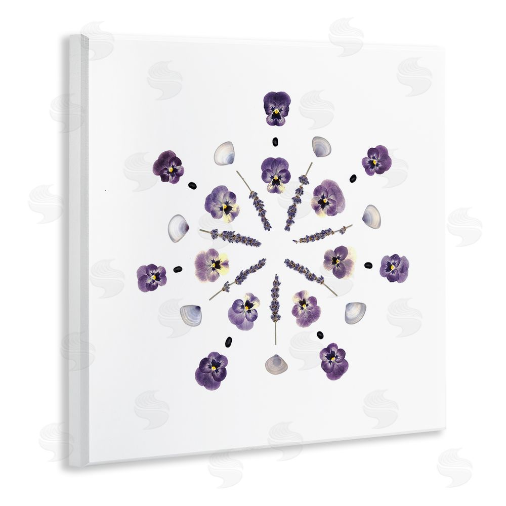 Beth Adoette Pansies & Lavender Symmetry Wooden Wall Plaque Art Print