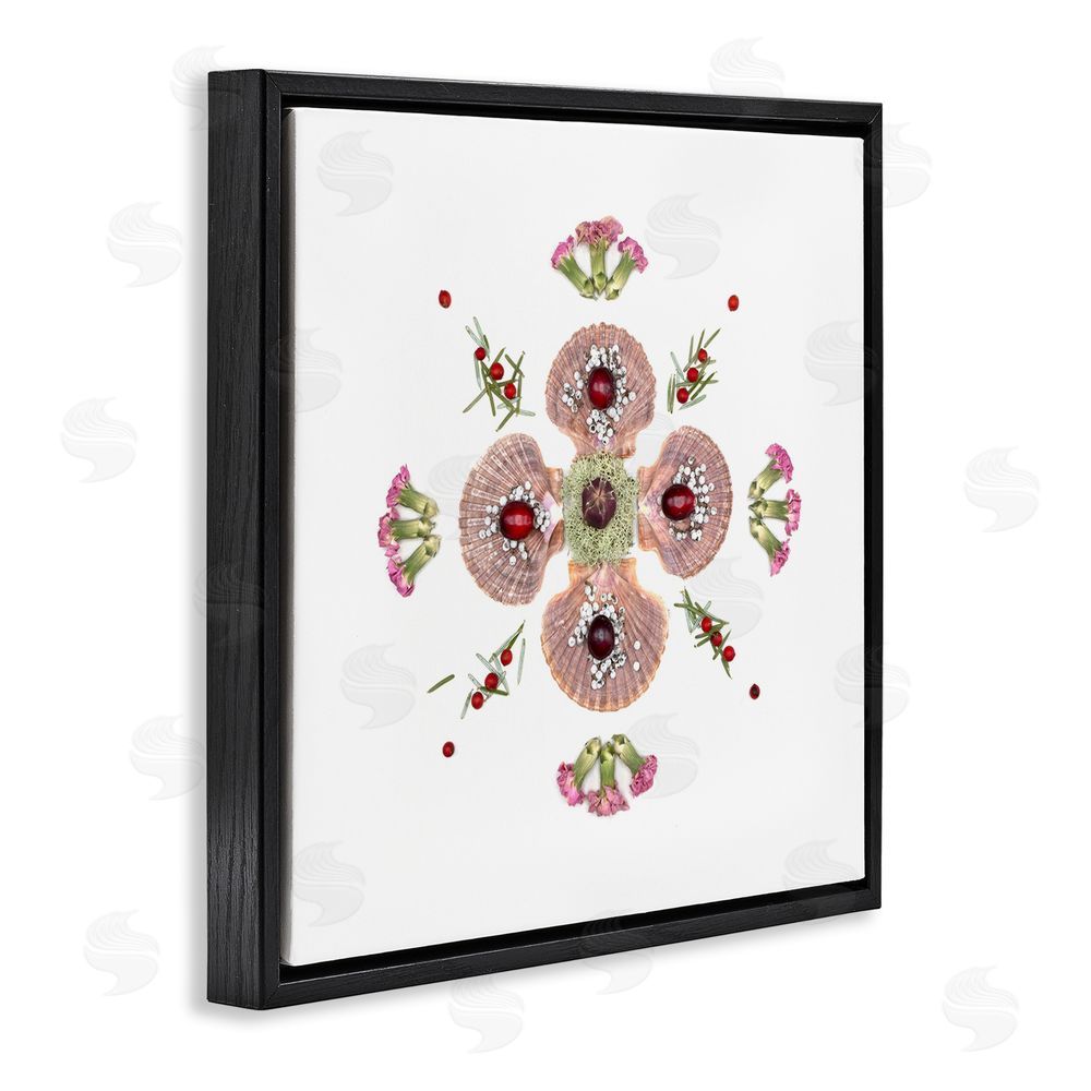 Beth Adoette Clam Shells & Botanicals Pattern Black Floating Frame Canvas Wall Art Print