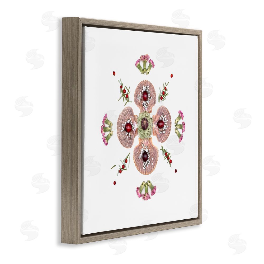 Beth Adoette Clam Shells & Botanicals Pattern Brown Floating Frame Canvas Wall Art Print