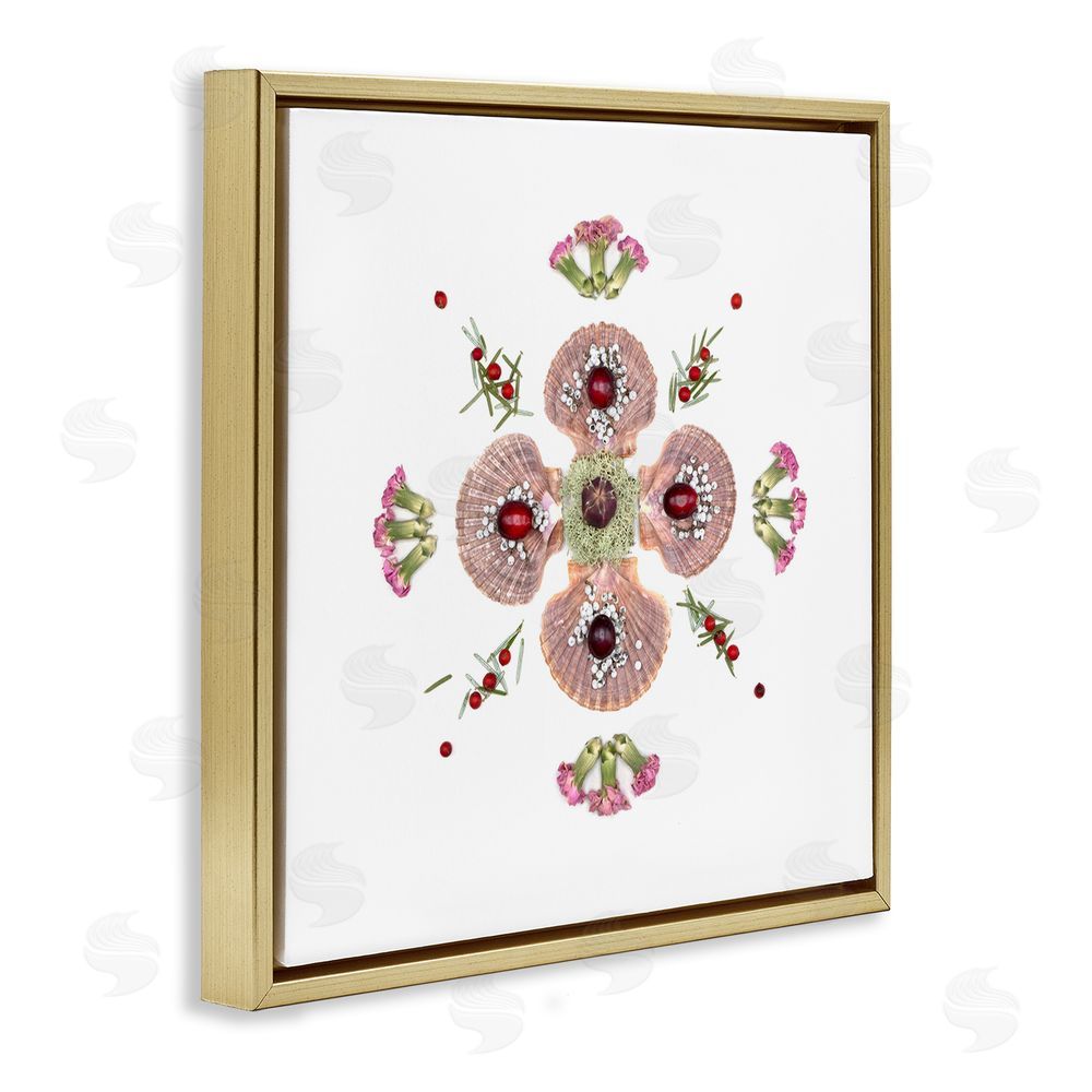 Beth Adoette Clam Shells & Botanicals Pattern Gold Floating Frame Canvas Wall Art Print